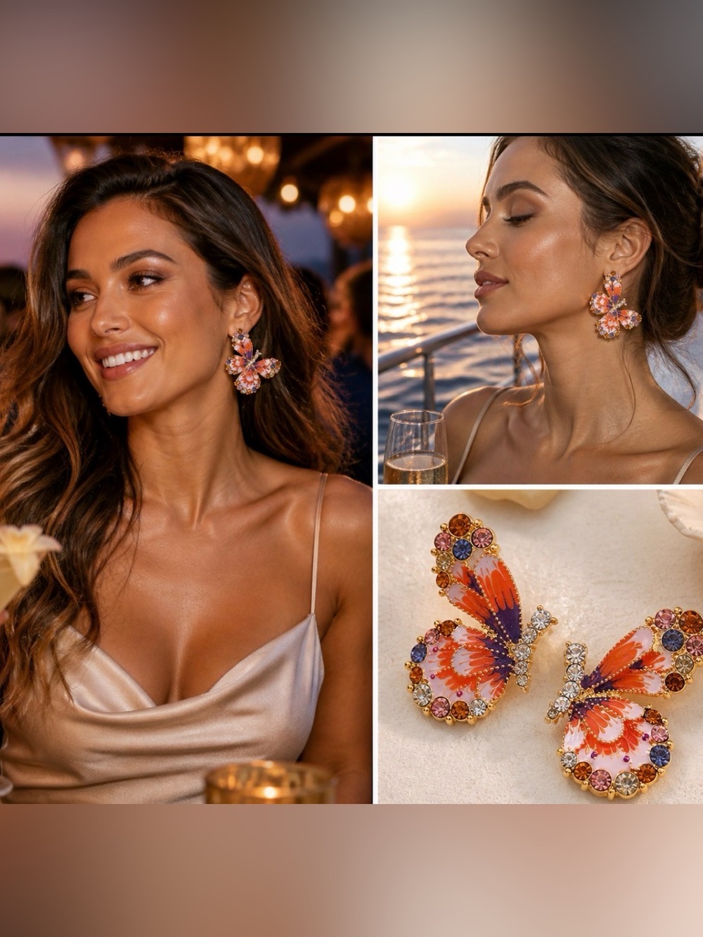 Statement Crystal Butterfly Earrings Luxe Multi Gem Enamel Designer Glam